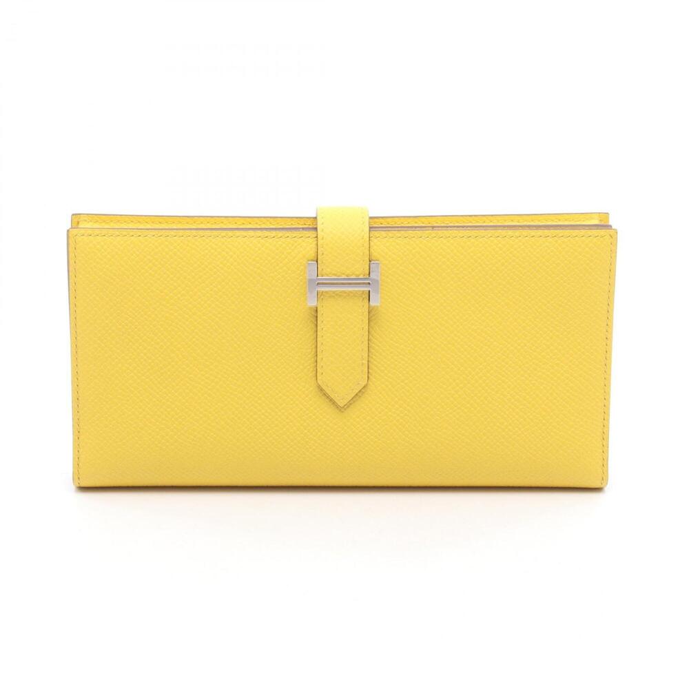 Hermes Bearn Soufflé Bi-fold Long Wallet, Leather, Veau Epsom, Women's, Yellow